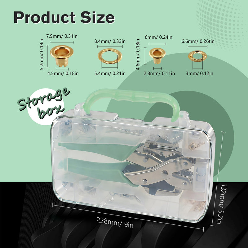 Grommet Eyelet Pliers Kit 3/16 1/8 Multi-Size Eyelets Hole Punch Plier with 160Pcs Metal Grommets Heavy Duty Eyelet Pliers Rivet Press Tool Set for Leather Tarps Clothes Belt Crafts