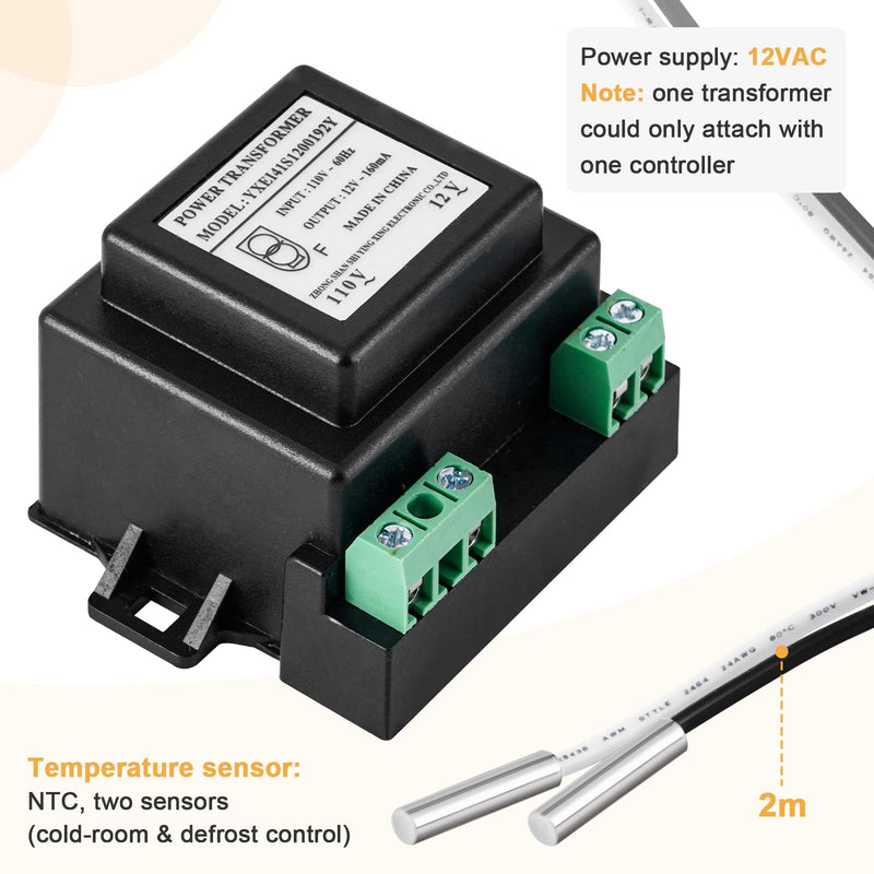 [Australia - AusPower] - Electronic Temperature Controller 110V Digital Display Refrigerator Temperature Controller, SF-205 Temperature Thermostat with Defrosting Function, Equipped with External Transformer 