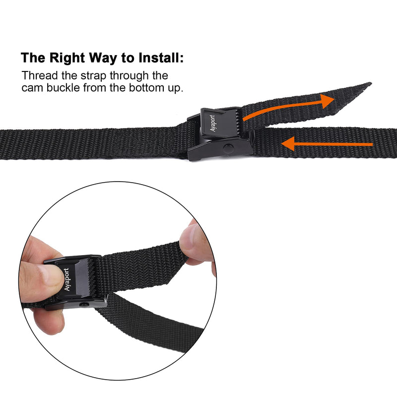 [Australia - AusPower] - Ayaport Lashing Straps with Buckles Adjustable Cam Buckle Tie Down Cinch Strap for Packing Black 4 Pack 0.75'' x 6' 