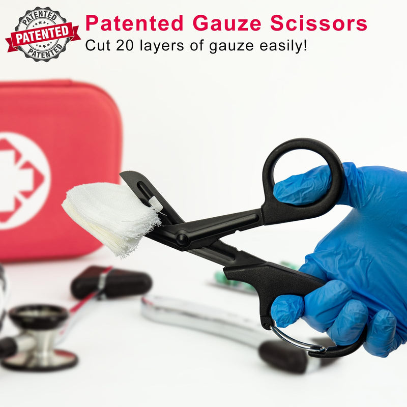 [Australia - AusPower] - 2 Pack Medical Trauma Shears Nurses Shears Medical Scissors 7.5" Stainless Steel Bandage Scissors with Carabiner Fluoride Coated Premium Blades Patented Scissor for Nurses Doctor Black and Pink 