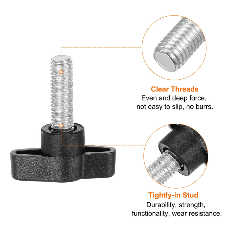 [Australia - AusPower] - 20pcs Wing Knobs M8 x 25mm Male Thread Plastic Tee Stud Knobs T Threaded Handles Hand Clamping Tightening Thumb Screws Thumbscrew, Black 