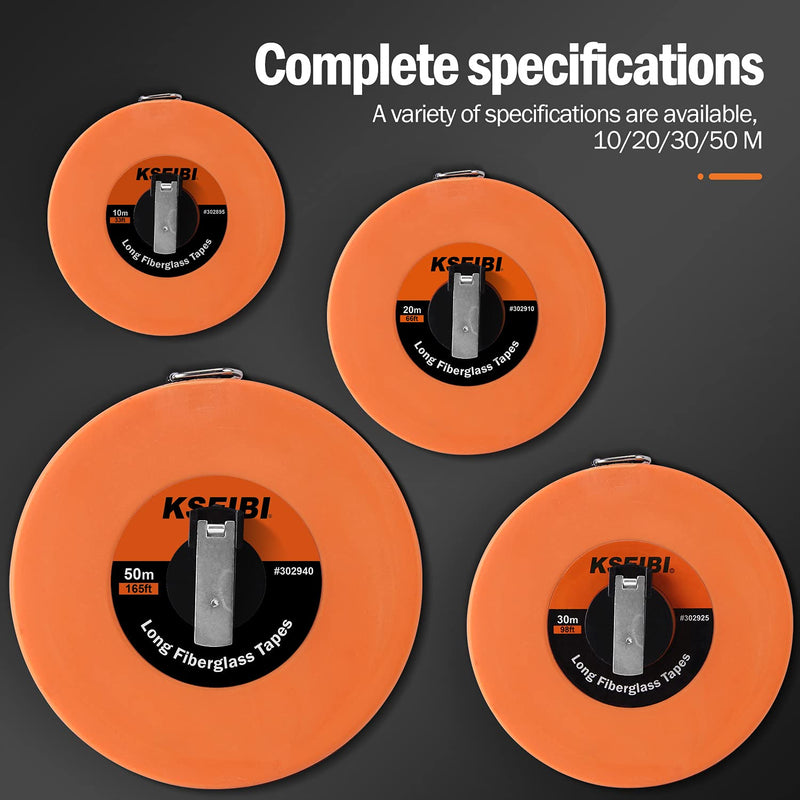 [Australia - AusPower] - KSEIBI 302910 Long Fiberglass Tape Measure Double Face Printing Inch/Metric for Construction Work (66ft / 20m) 60ft / 20m 