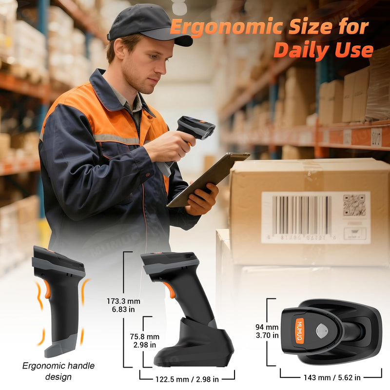 Wireless Barcode Scanner, 2D 1D Bluetooth Scanner Handheld Bar Code Reader for Tablet iPhone iPad Android iOS PC POS with Charging Dock
