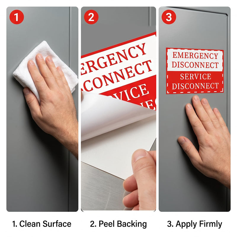 12PCS NEC Compliant Emergency Disconnect Stickers, 5x3.5 Inch Self-Adhesive Warning Labels, Waterproof Vinyl Electrical Service Disconnect Notice for Indoor Outdoor Use