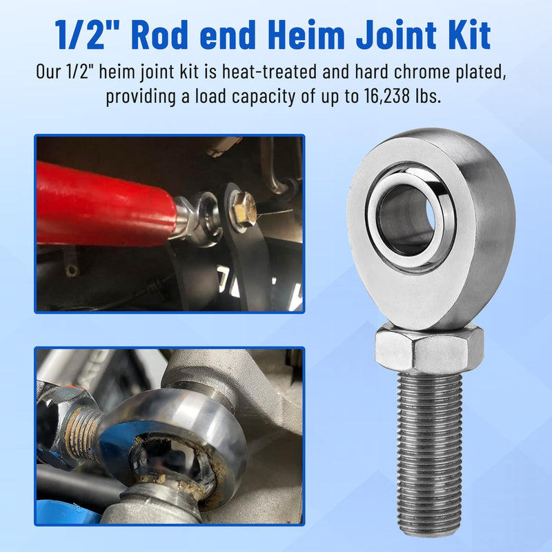 [Australia - AusPower] - 1/2” Heim Joint Rod End Kit, Left and Right Hand Thread Heim Joint, 2 Link .5" Chromoly Joints Great for Steering and Suspension, Traction Bars, Steering Joints and Links Joints On Hot Rods 1/2 inch-2 Set 