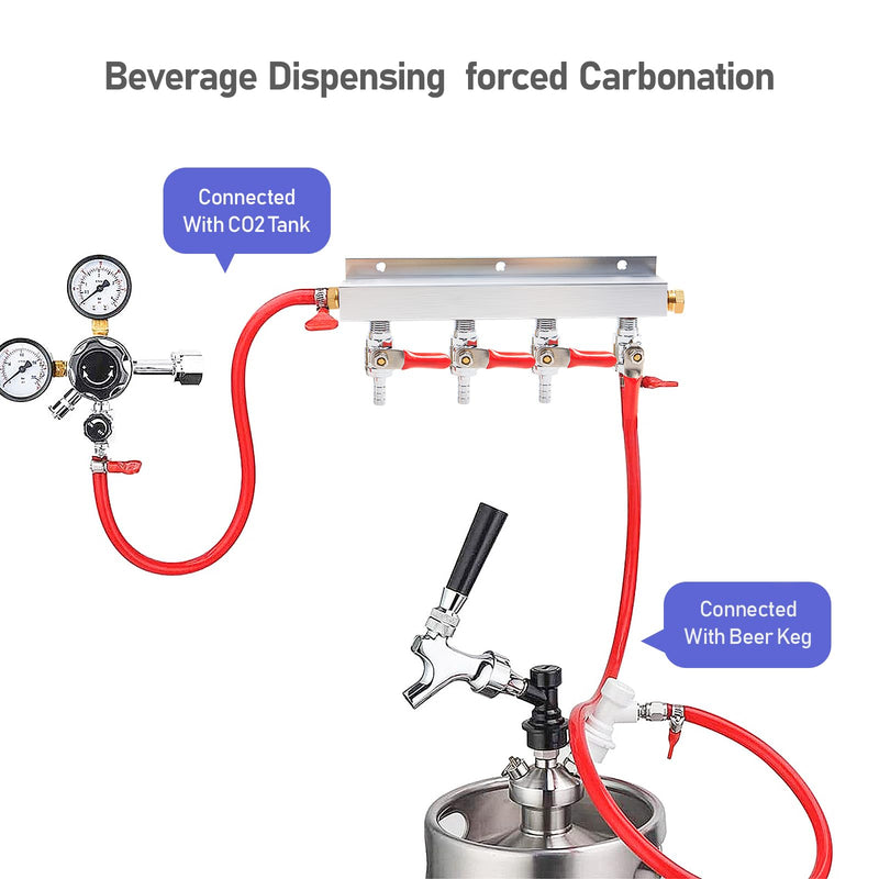 [Australia - AusPower] - Roastove 4-Way Gas Manifold CO2 Distributor Manifold 5/16 inch Barb/Stem Splitter Beer Integrated Check Valves Homebrew Beer Making Brewing Tool-CO2 gas input at LEFT side+5CLAMPS 4 WAY 