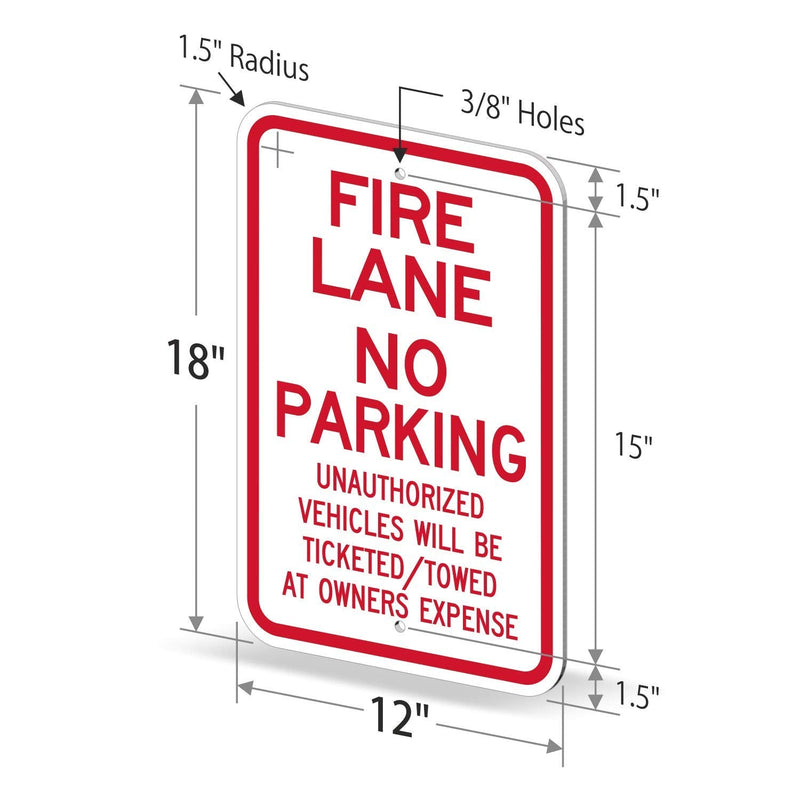 "Fire Lane - No Parking, Unauthorized Vehicles Towed" Sign By SmartSign | 12" x 18" 3M Engineer Grade Reflective Aluminum