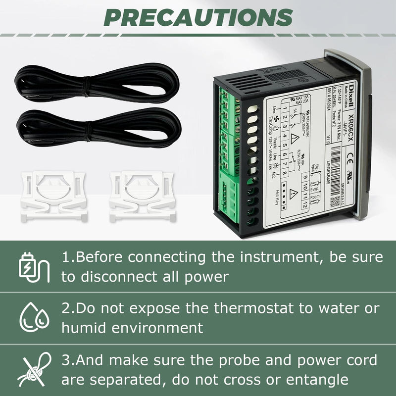 [Australia - AusPower] - for Dixell Temperature Controllers, XR06CX-4N1F1 Digital Thermostat with Sensor Probe - 120V, Compatible with Dixell and 50-60hz Commercial Refrigerators/Freezers (Includes Mounting Hardware) 