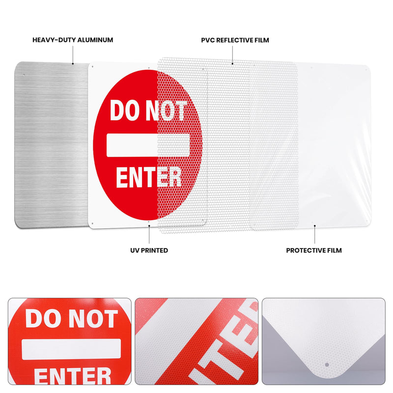 Do Not Enter Sign 24 x 24 Inch Large Reflective Aluminum Street Road Sign Waterproof Fade Resistant Rust Free Warning Safety Signs for Driveways Outdoor Traffic Red