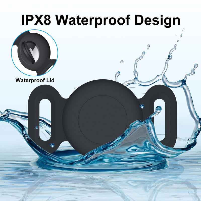 [Australia - AusPower] - Waterproof Airtag Dog Collar Holder (2 Pack), Protective Anti-Lost Airtag Case for GPS Dog Tracker, Silicone Airtag Cat Collar Dog Airtag Holder for Pets(Black/Black) Black/Black 