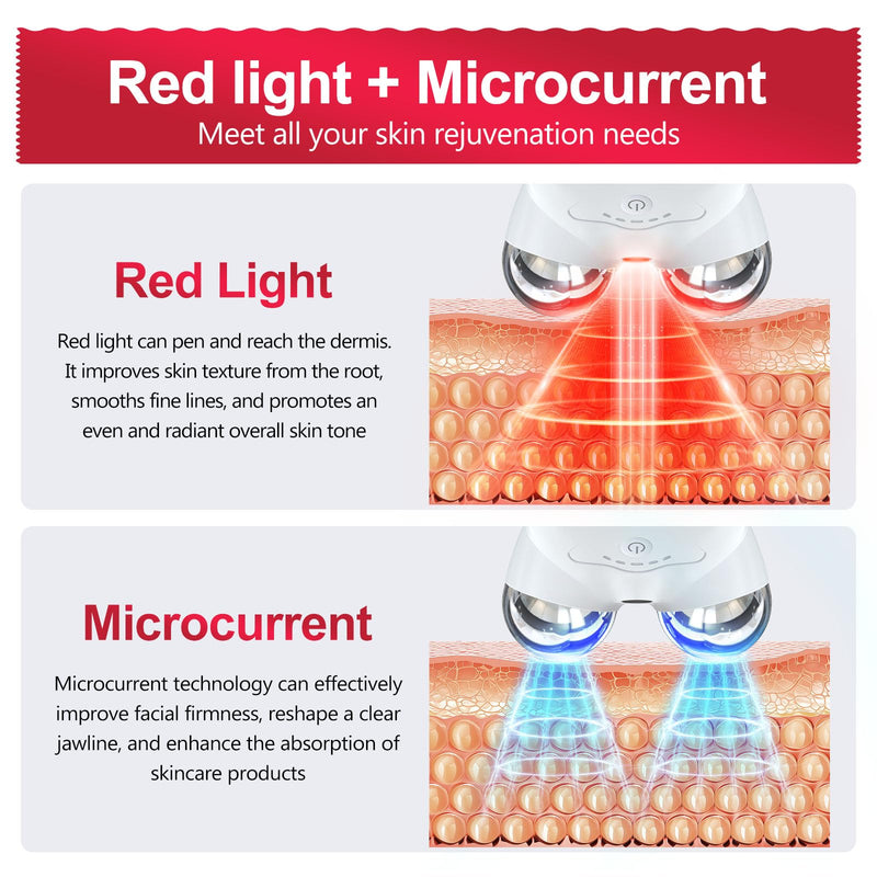 2-in-1 Red Light Microcurrent Facial Device | Enhances Lifting & Firming Capabilities | Reduces Wrinkles and Puffiness | Smart Photon Micro-Current Device, Model:EP-300