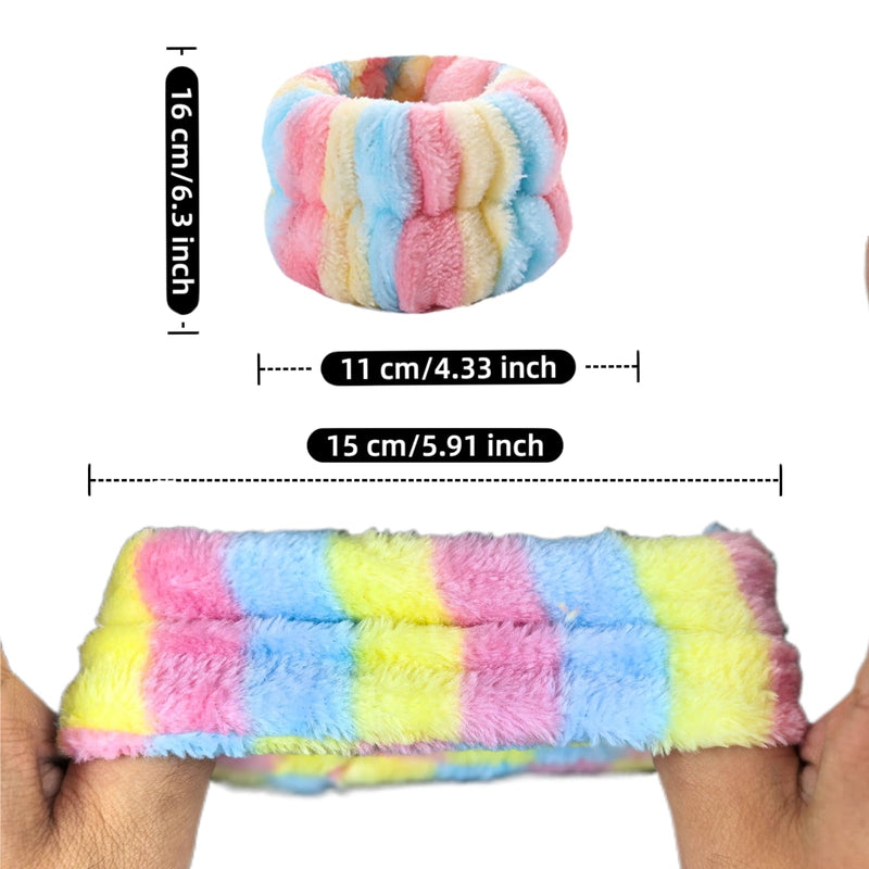 [Australia - AusPower] - 2 Pairs Wrist Washband for Women Washing Face, Wrist Spa Washband Absorbent Wristbands, Prevent Liquids from Spilling Down Your Arms Multicolor Stripes 2 Fhree elastic bands 
