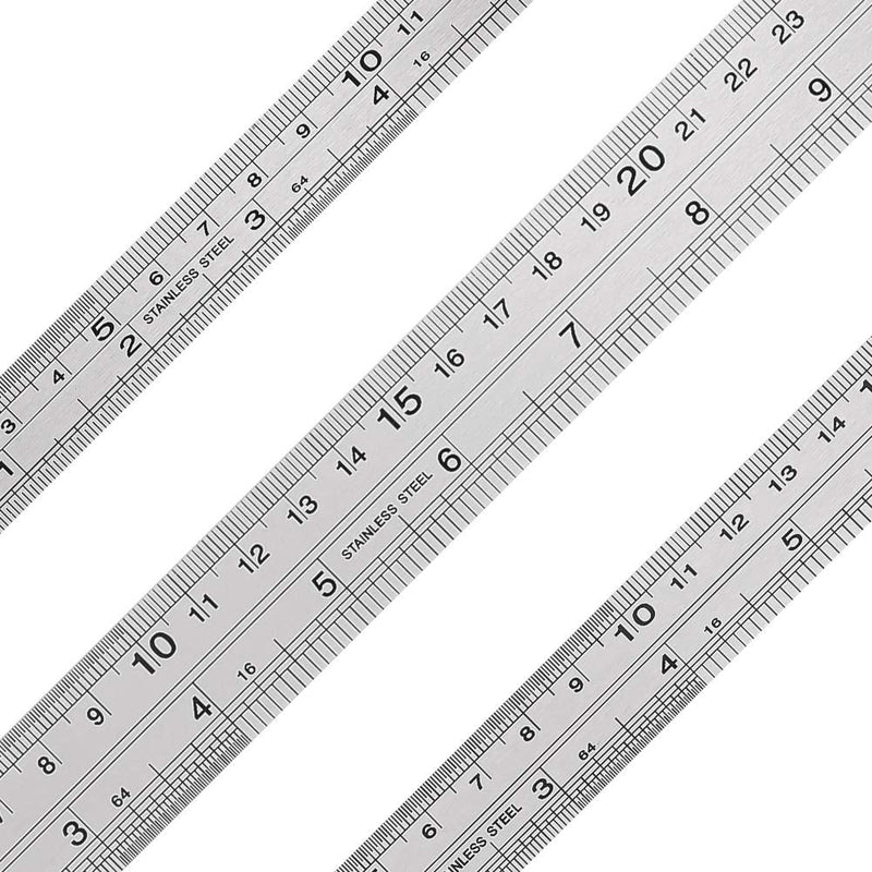 3 pieces stainless steel metal ruler, 15 cm/20 cm/30 cm | Precision double scale edge steel ruler for engineering, teaching and office