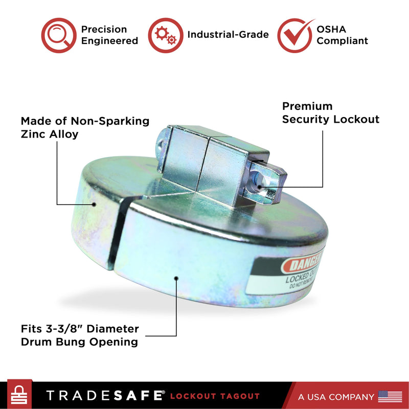 [Australia - AusPower] - TRADESAFE Lockout Tagout Drum Security Locks - Premium Lock Out Tag Out Device, 55 Gallon Drum Lock Set, Drum Bung Lock to Reduce Theft, Secure Contents, Safety Lockout Tools to Protect Workers Zinc Alloy 