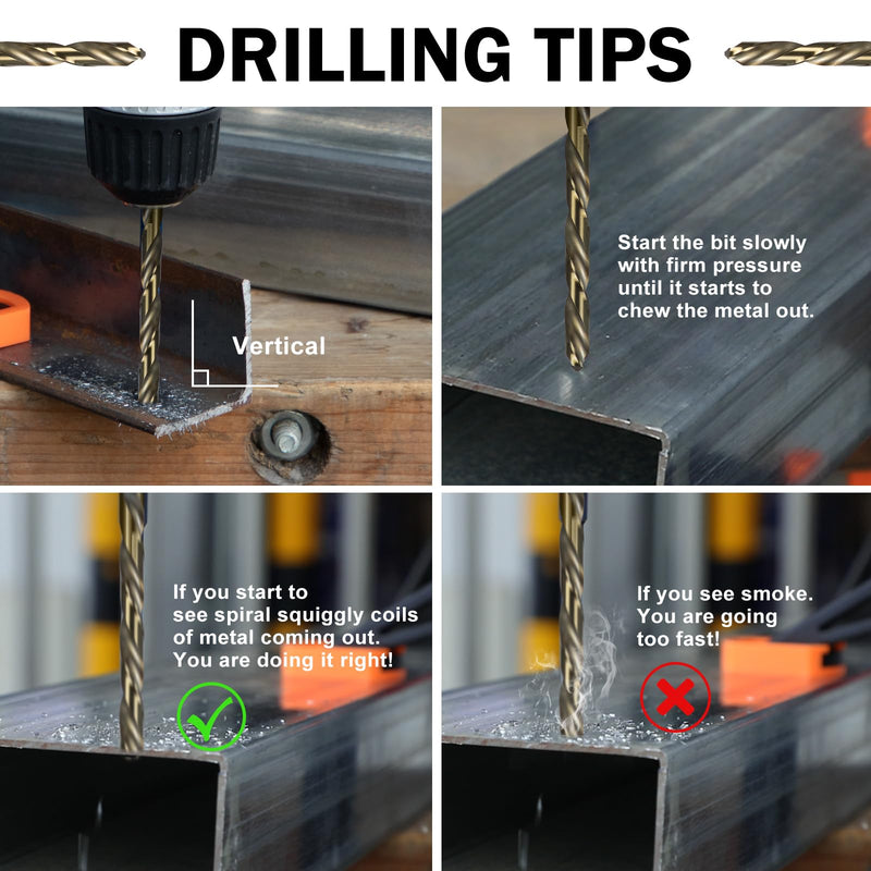 SALI Cobalt Drill Bit Set, 5Pcs 7/16" M35 High Speed Steel Jobber Length Drill Bit Kit for Hardened Metal, Stainless Steel, Cast Iron, Wood and Plastic, with Index Storage Case 7/16 Inch 5