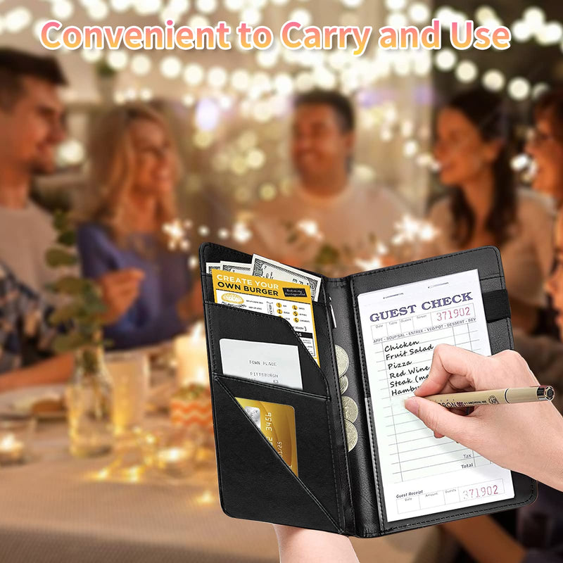 [Australia - AusPower] - Server Book for Waitress, Leather Waiter Book Server Wallet with Hidden Zipper Pocket Pen Holder Cute Waitress Book&Waitstaff Organizer with Money Pocket Fit Server Apron,Colorful Skull Rose Flower AUOX2-CDB-01-A214 5" x 8" Server Books 