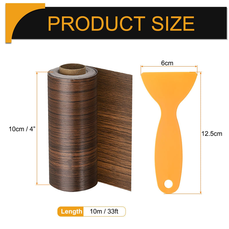 HARFINGTON Wood Grain Repair Tape 4 Inch x 33ft Self Adhesive Repair Patch Tape Simulated Wooden Floor Tapes with Plastic Scraper for Tables Doors Windows Furniture, Ebony