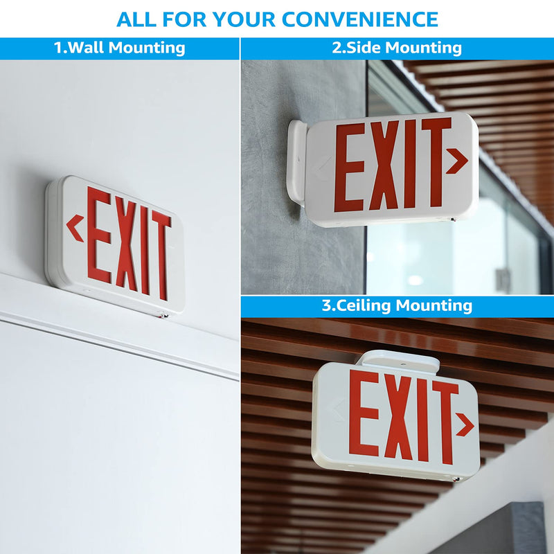 TORCHSTAR LED Exit Sign, Emergency Exit Light with Battery Backup, Double Face, UL 924, AC 120/277V, Damp Location, Hardwired Red Letter Exit Lights for Business Indoor, Pack of 2 White-Red