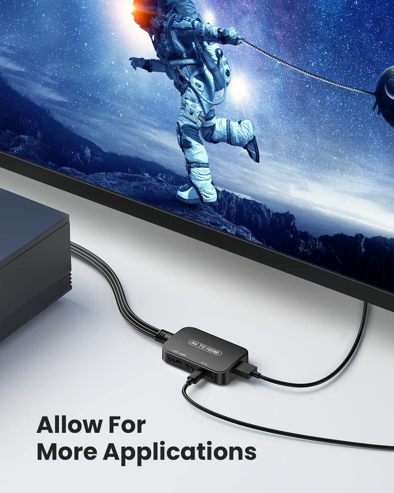 [Australia - AusPower] - RCA to HDMI Converter,Viagkiki AV to HDMI Adapter,RCA to HDMI Composite Audio Video Converter for PS1, PS2, PS3, STB, Xbox, VHS, VCR,Black-Ray DVD Players(HDMI Cable Included) Black 