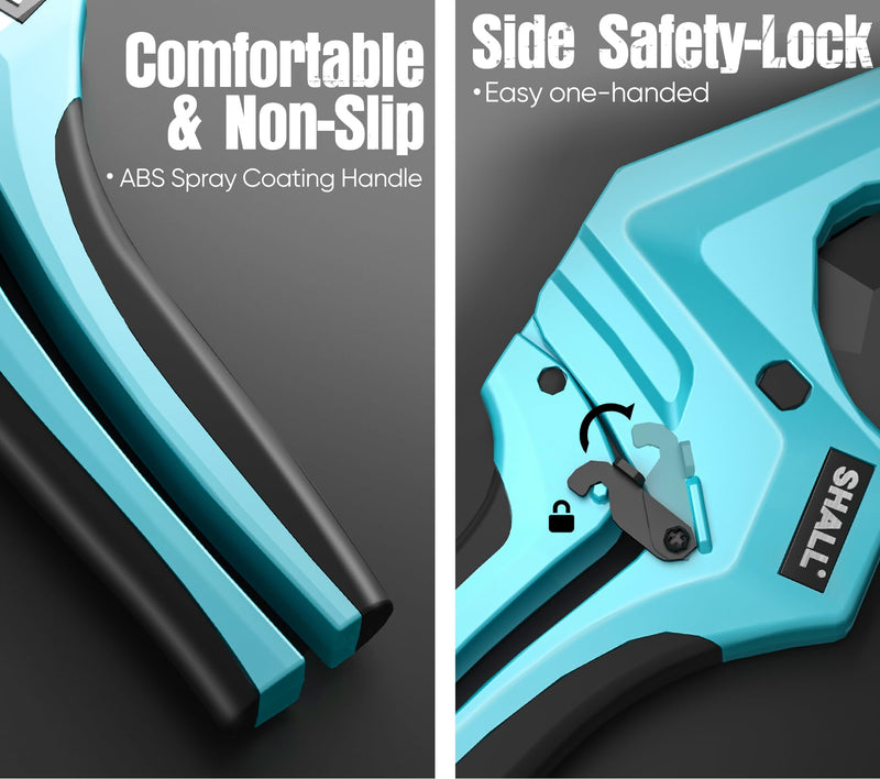 [Australia - AusPower] - SHALL PVC Pipe Cutter, Cuts up to 2-1/2”, Heavy-Duty Aluminum Ratchet Pipe Cutter Tool for PVC, PPR, PE, PEX, Plastic Hoses & Plumbing Pipes, Fast Pipe Tube Cutters with High Performance SK5 Blade 2-1/2 inch 