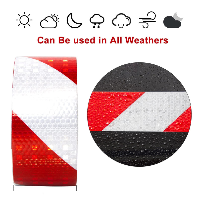 Reflective Tape, Waterproof Self Adhesive Dot Reflective Tape Outdoor Safety Caution Reflector for Trailers, Bikes, Cars（Red White, 4 Inch x 32.8 Feet） Red White