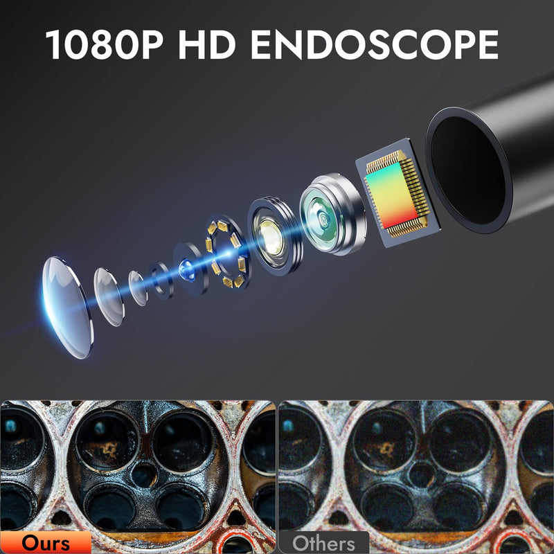 [Australia - AusPower] - Endoscope Borescope Camera with Light, 4.3" IPS 1920P HD Inspection Camera, 7.9mm IP67 Waterproof with 8 Adjustable LEDs, 16.5FT Semi-Rigid Snake Cable for Sewer, Automotive Engine, Pipe, HVAC 
