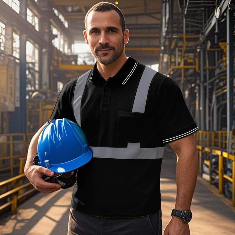 Hi Vis Polo Shirts for Men Construction Class 2 High Visibility Shirts, Reflective Safety T-Shirts for Men Women, Short Sleeve Work Shirts, Breathable, UPL-Black XL 1pc Black X-Large