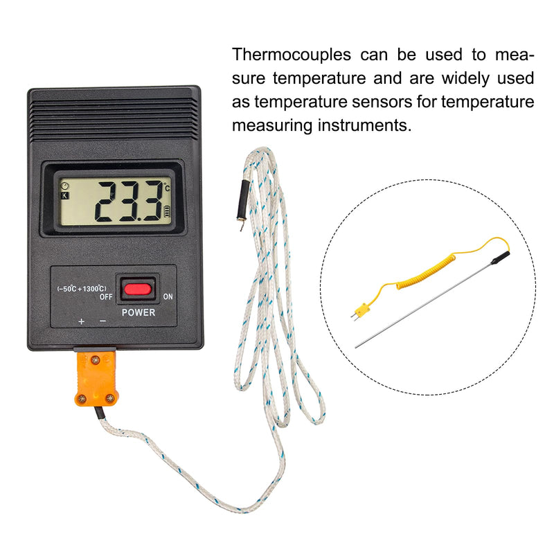 [Australia - AusPower] - MECCANIXITY Surface Thermocouple 12" Probe K Type Yellow Coiled Wire -50 to 650C for Temperature Senor Measurement 