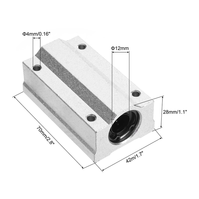 [Australia - AusPower] - uxcell 2PCS SCS12LUU Linear Motion Ball Bearing Slide Bushing Aluminum 70mm Long Linear Roller Bearing Slide Block for 12mm Round Shaft Rod in 3D Printer, CNC Machine, Silver Tone 