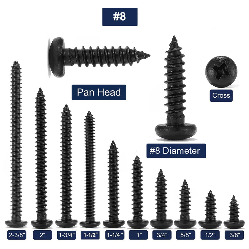 [Australia - AusPower] - #8 x 1-1/2" Wood Screw 100Pcs 18-8 (304) Stainless Steel Pan Head Fast Self Tapping Drywall Screws Black Oxide by SG TZH #8 x 1-1/2" 