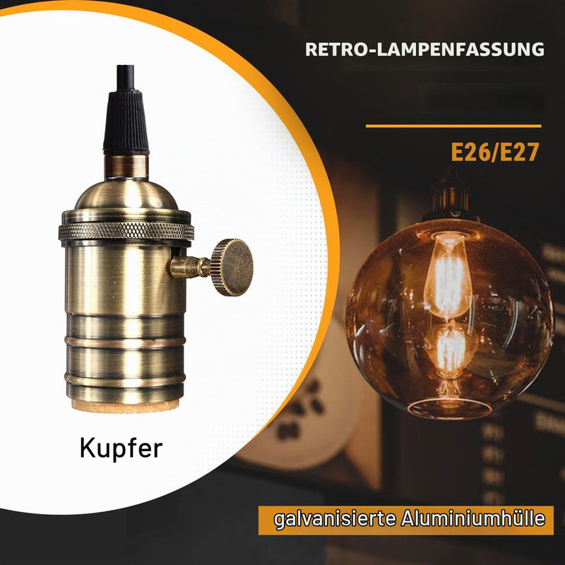 E27 Vintage Lamp Holder, E26/E27 Lamp Bulbs Construction Socket, Antique Copper Look Lamp Holder with On/Off Switch Pendant Light Socket for Edison Screw Bulb, Wall Table Ceiling Lamp