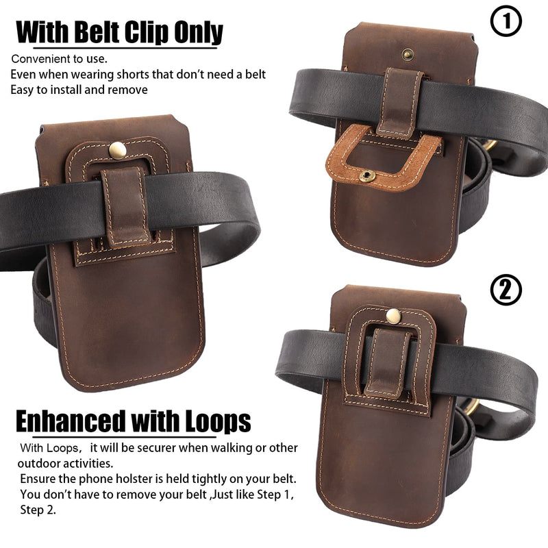 [Australia - AusPower] - Topstache Leather Phone Holster for Belt,Flip Cell Phone Case with Belt Clip for S22 Ultra,S22 Plus,S22, Pouch for iPhone 14/13 Pro Max, Universal Smartphone Sheath X-Large Darkbrown 