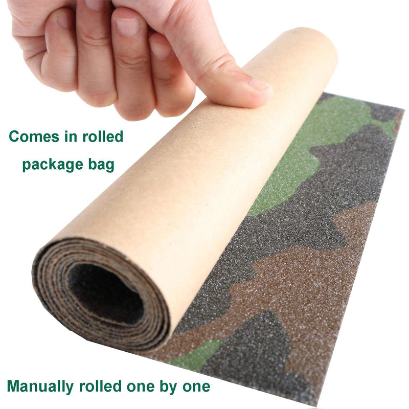 ZUEXT 9" x 33" Camo Skateboard Grip Tape Sheets 2 Pack, Bubble Free Waterproof Green Camouflage Scooter Grip Tape, Longboard Griptape, Sandpaper for Rollerboard Stairs Pedal Wheelchair Steps(84x23cm) Green Camo