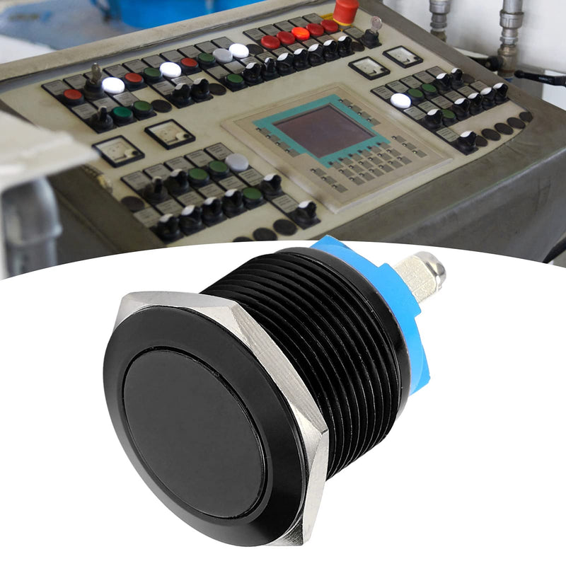 [Australia - AusPower] - Metal Push Button Switch, Metal Push Button Switch, Metal Push Button, Flat Head, Normally Open Button, Full Oxidation, Self-Resetting Jog Screw,, black 