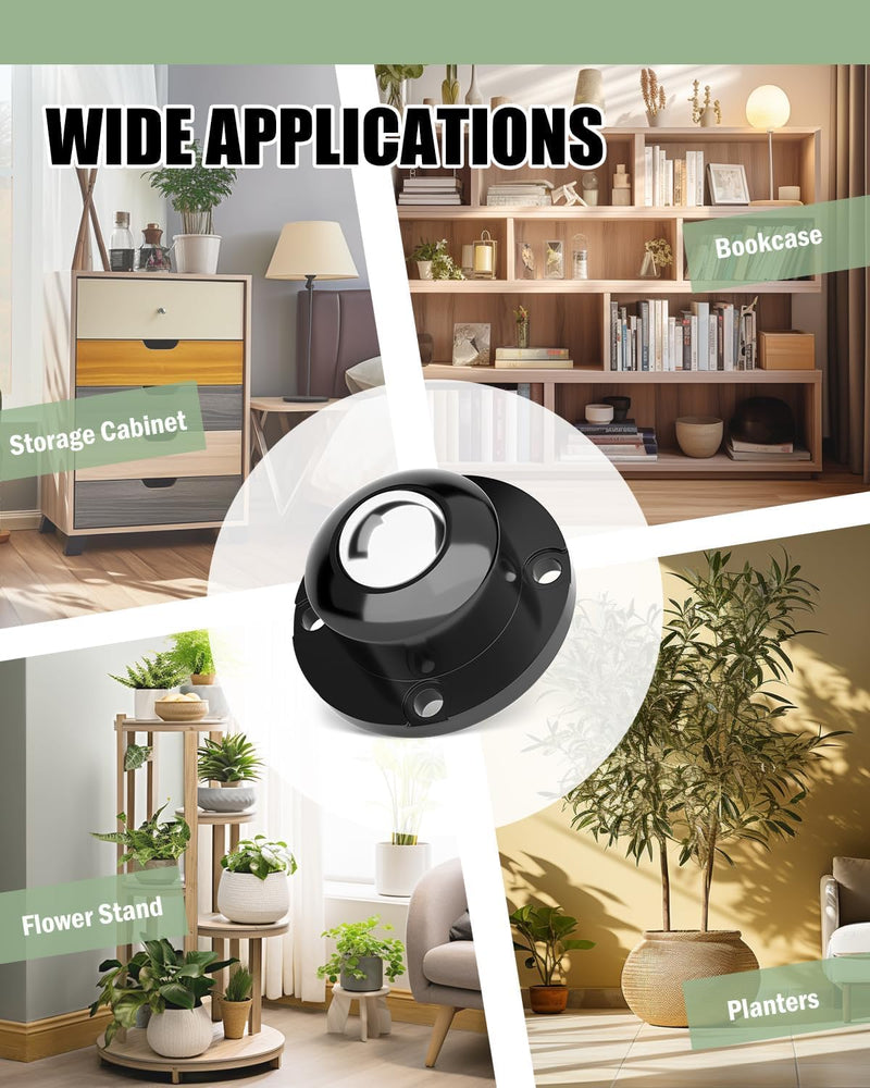 [Australia - AusPower] - Self Adhesive Caster Wheels - 360° Swivel Wheels for Furniture - 1 Inch Steel Universal Wheel, 28 LBS Load Capacity Per Wheel, Low Profile Roller for Small Appliance Storage Bins (8 PCS, Black) 8 Black-with Larger Ball Bearings 