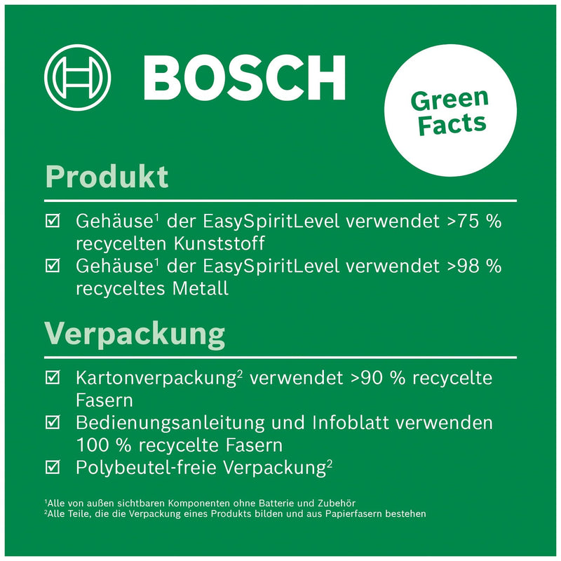 Bosch Wasserwaage EasySpiritLevel (intuitives LED-Konzept, Tonunterstützung, Neigungen bis zu +/-3°, 0,1° Genauigkeit bei 0°, 90°, 180° und 270°, aufgedruckte Skala, im E-Commerce Karton) | Intuitive LED concept, sound support, inclinations up to +/-3°...