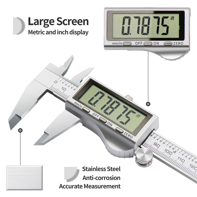 [Australia - AusPower] - Digital Caliper, Vernier Calipers Measuring Tool, Stainless Steel Electronic Digital Calipers with Large LCD Screen, 6 inch/ 150mm, Auto - Off, Inch/mm Conversion 