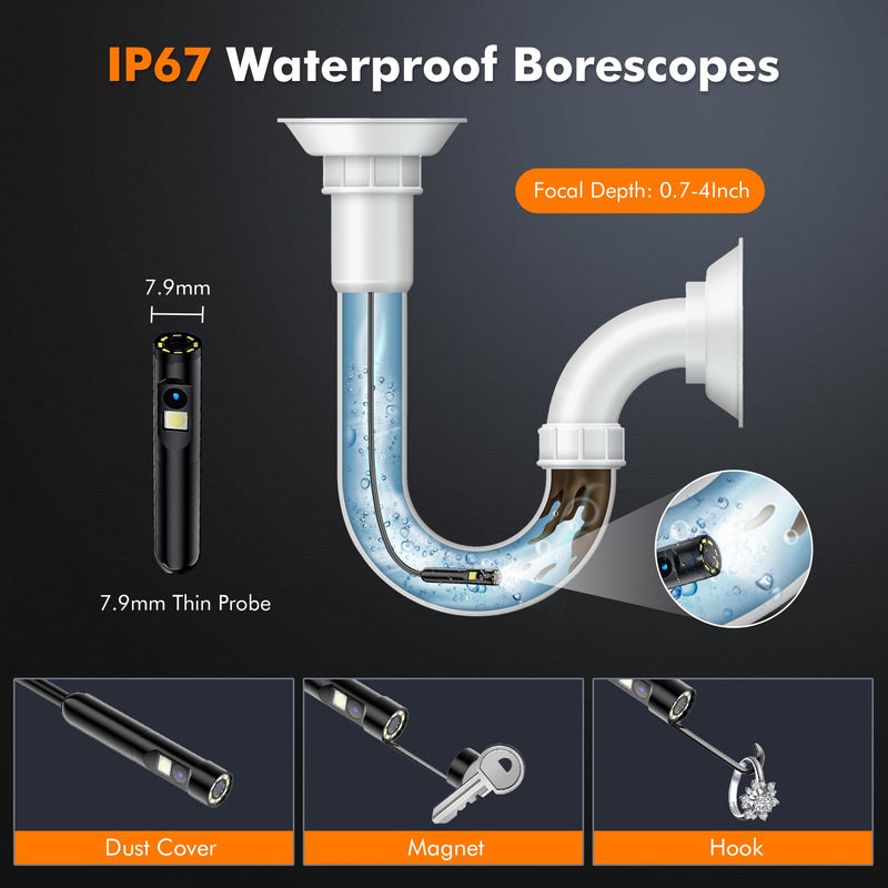 [Australia - AusPower] - Dual Lens Endoscope Camera with Light TLMUSE Borescope 1920P HD Inspection Camera with Light, IP67 Waterproof Borescope Camera with Light Scope Camera Endoscope Camera for Android, iPhone, iPad Dual Lens-16.5FT 