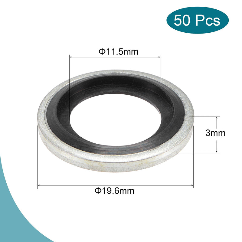 [Australia - AusPower] - MECCANIXITY Bonded Sealing Washers M14 19.6x11.5x3mm Carbon Steel Nitrile Rubber Gasket, Pack of 50 