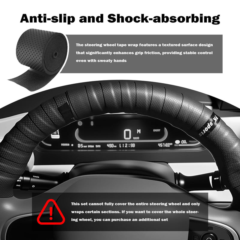 2PCS 3.4FT Leather Steering Wheel Wrap Tape,Non-Slip & Comfort Grip Steering Wheel Tape for Reducing Hand Fatigue,Universal Car Wheels Cover for Car,Bike,Motorcycle Black