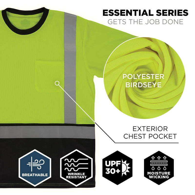 Ergodyne Unisex Adult Glowear 8286bk Essential Hi-vis T-Shirt - Type R, Class 2, Black Bottom Large Lime