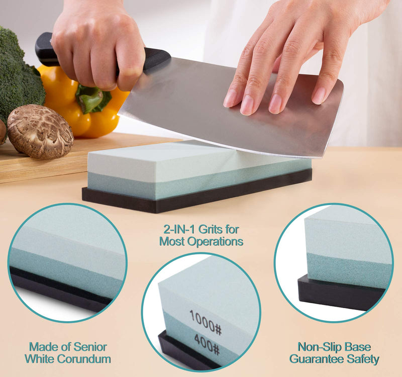 [Australia - AusPower] - Knife Sharpening Stone 400/1000 Whetstone Sharpening Stone with Non-Slip Rubber Base for Kitchen, Hunting, and Pocket Knives or Blades 