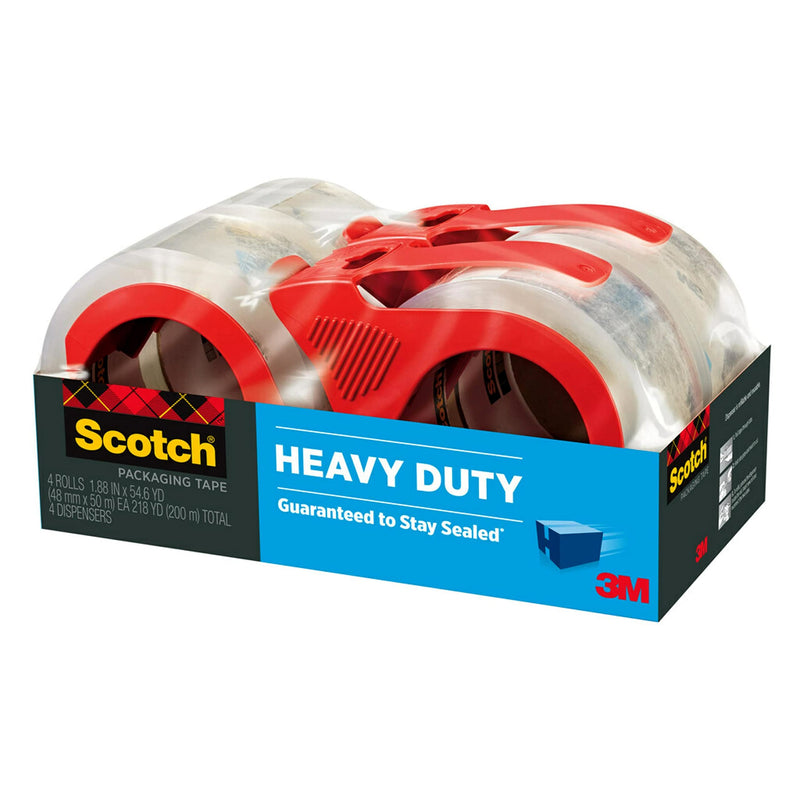 [Australia - AusPower] - Scotch Heavy Duty Shipping and Moving Packing Tape, Clear, Packing and Moving Supplies, 1.88 in. x 54.6 yd., 4 Tape Rolls with 4 Dispensers 4 Rolls 