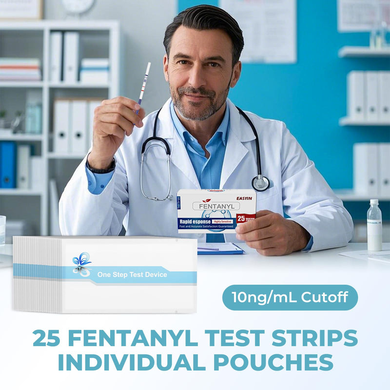 [Australia - AusPower] - Fentanyl Test Strips: 25 Pack Individual Pouches Rapid Response Fentanyl Testing Kit for Powder Pills Urine - 10ng/mL Cutoff FTS Test Strips 