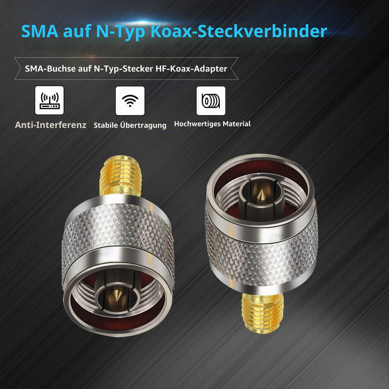 TUOLNK SMA Female to N Male N Type Male to SMA Female RF Coaxial Adapter for WiFi Antenna Extension Cable Pack of 2 SMA Female to N Male Adapters
