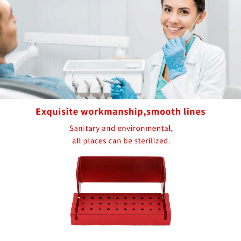 [Australia - AusPower] - Annhua 30 Holes Dental Bur Block with Cover Autoclavable, Aluminum Burs Case Organizer Disinfection Holder Opening Box for Dental Lab, Dentist Tool, Red 