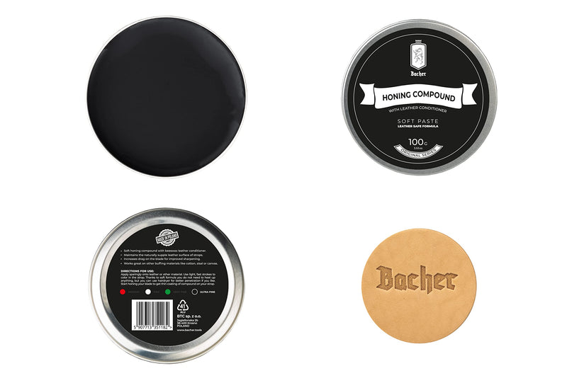 [Australia - AusPower] - BACHER Stripping Paste for Strops and Peelers, Sharpening Paste with Leather Applicator 100 g - Lapping Paste Ultra Fine - Polishing Accessories 