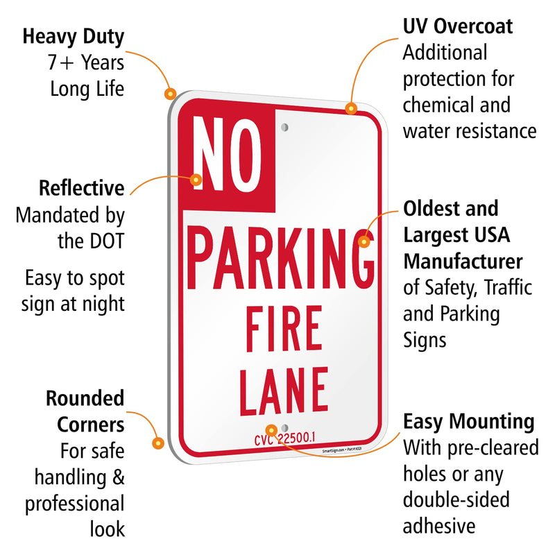 SmartSign 18 x 12 inch “No Parking Fire Lane” Metal Sign, 120 mil Aluminum Composite (ACM), Engineer Grade Reflective Material, Red and White Red, White