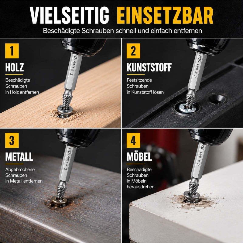Set of 3 Screw Extractors, 6 Pieces, HSS 4341 Left Extractor for Damaged Screws, Screw Remover and Screw Extractor for Cordless Screwdrivers and Drills