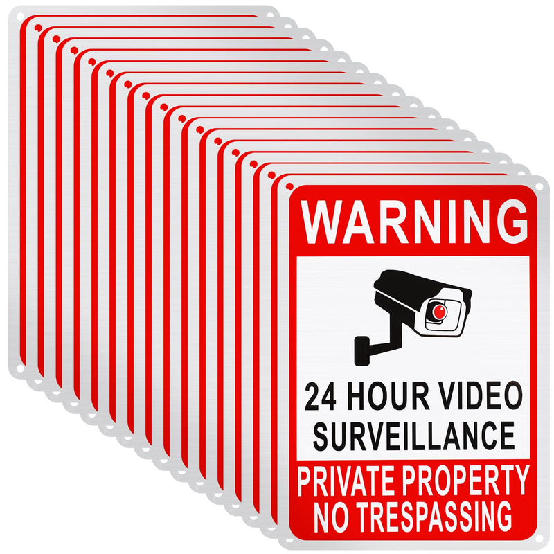 Blulu 16 Pack Private Property No Trespassing Sign 7 x 10'' No Smoking 24 Hour Video Surveillance Sign Reflective Coated Aluminum Warning Plaque for Home Business(Video Surveillance) 7 x 10''